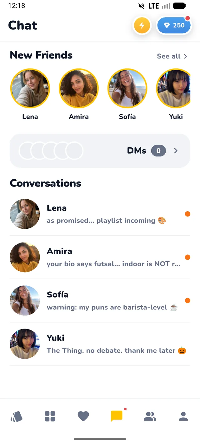 Zupp chat hub with new friends and conversations